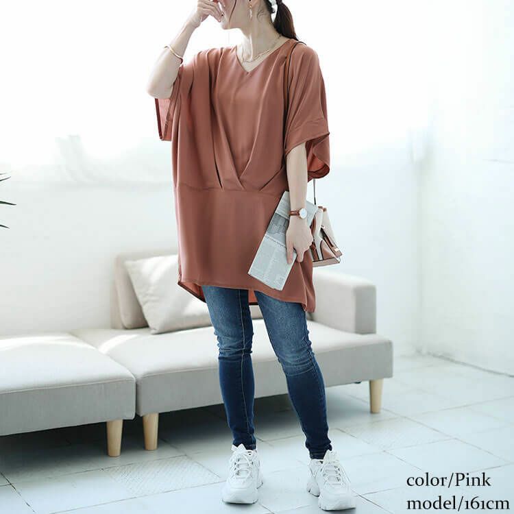 大きいサイズ レディース タック入りコクーンチュニック　fem-478