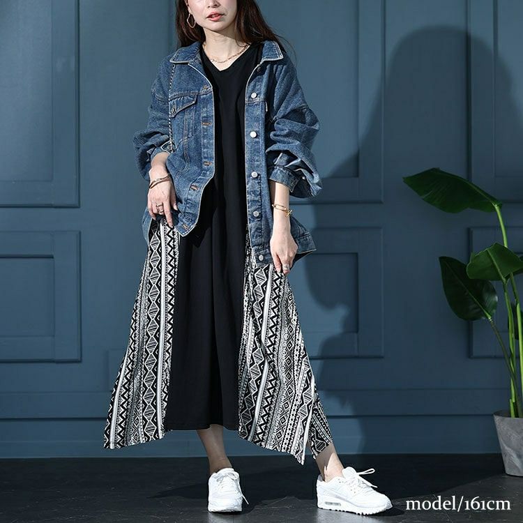 大きいサイズ レディース 接触冷感エスニック柄切り替えワンピース　kt-7824610