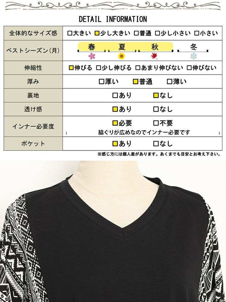 大きいサイズ レディース 接触冷感エスニック柄切り替えワンピース　kt-7824610