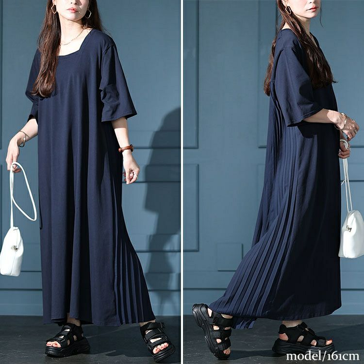 大きいサイズ レディース 接触冷感バックプリーツワンピース　kt-7824580