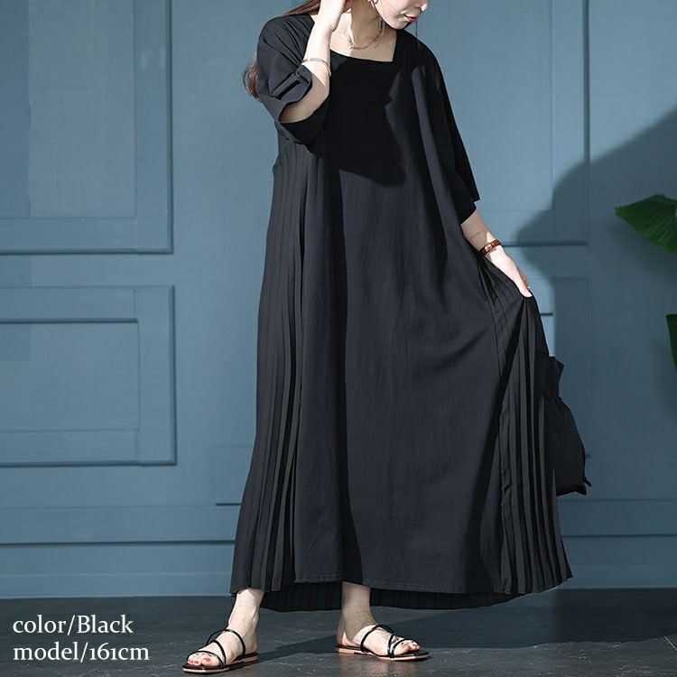 大きいサイズ レディース 接触冷感バックプリーツワンピース　kt-7824580