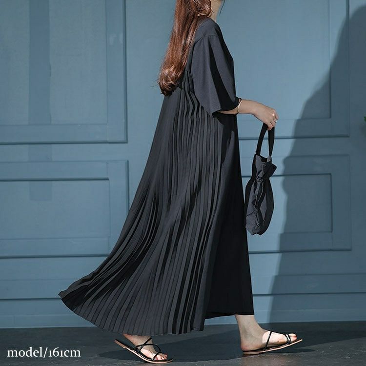 大きいサイズ レディース 接触冷感バックプリーツワンピース　kt-7824580