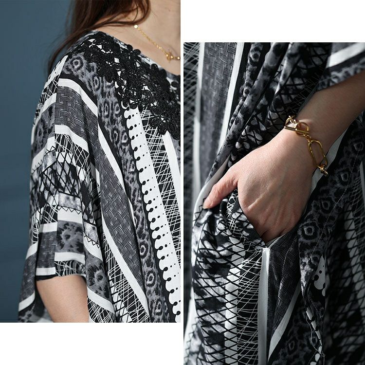 大きいサイズ レディース 胸元レースエスニック柄ドルマンワンピース　kt-7824590