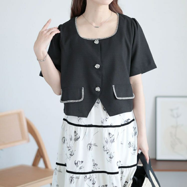 大きいサイズ レディース 半袖ジャケット＆ティアードスカートセット　goldy-1513