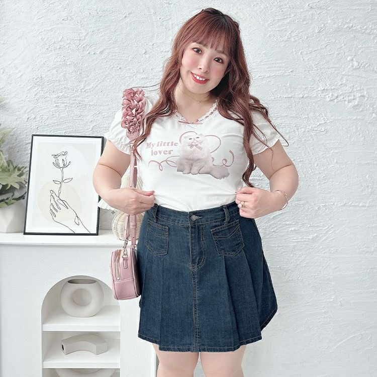 大きいサイズ レディース パンツ裏地付きプリーツデニムミニスカート　goldy-1510