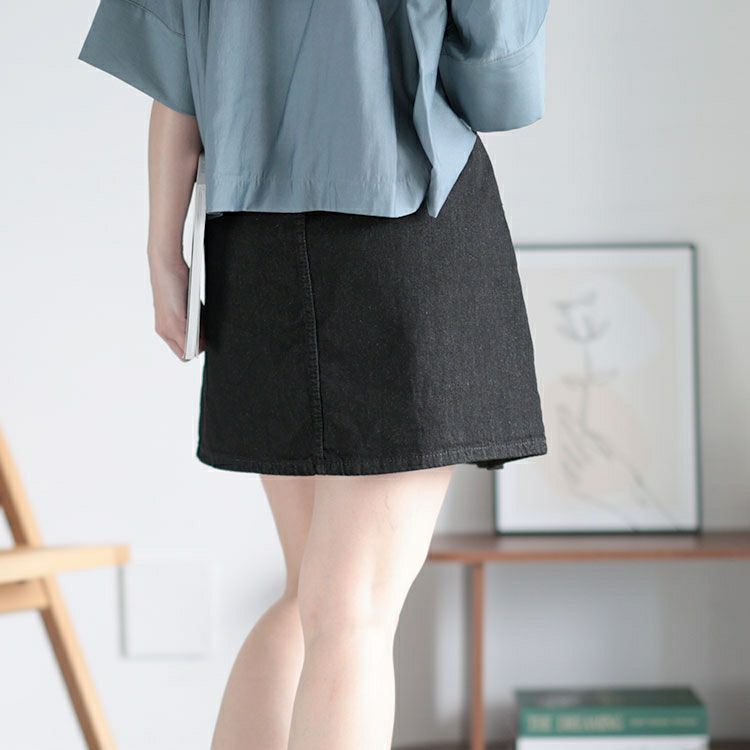 大きいサイズ レディース パンツ裏地付きプリーツデニムミニスカート　goldy-1510