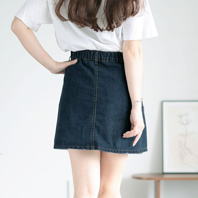 大きいサイズ レディース パンツ裏地付きプリーツデニムミニスカート　goldy-1510