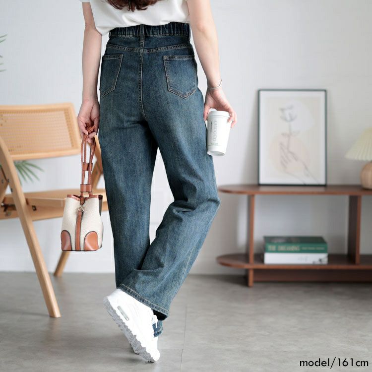 大きいサイズ レディース スタッズ付きストレートデニムパンツ　goldy-1509