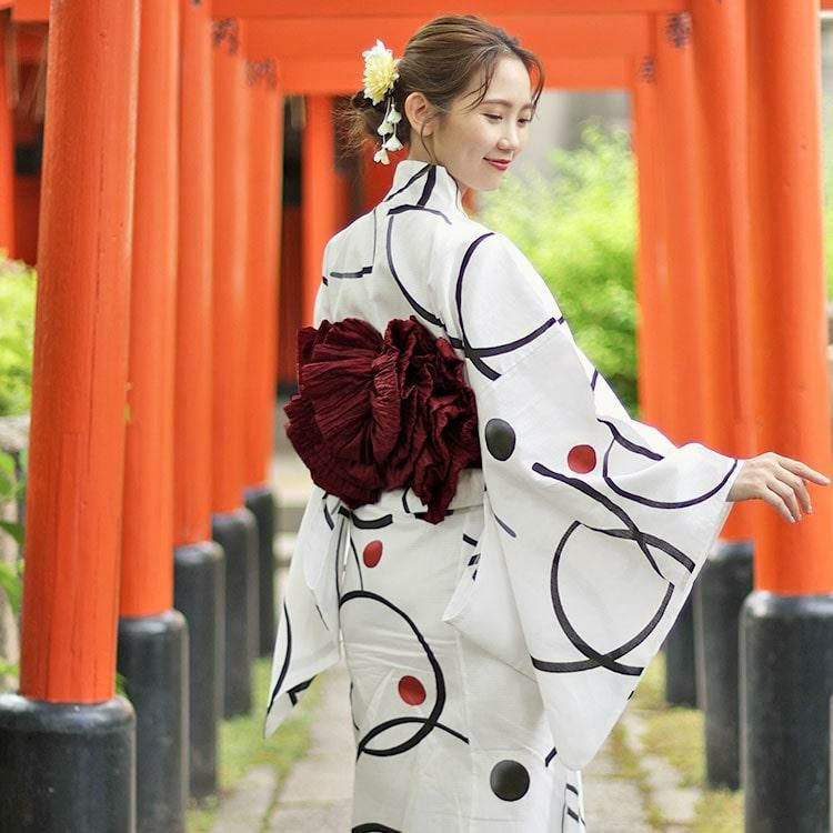 大きいサイズ レディース 【本仕立て浴衣】浴衣3点セット  大輪柄上下セパレート浴衣＆結び帯（3点）　yukata-s13s クリーム