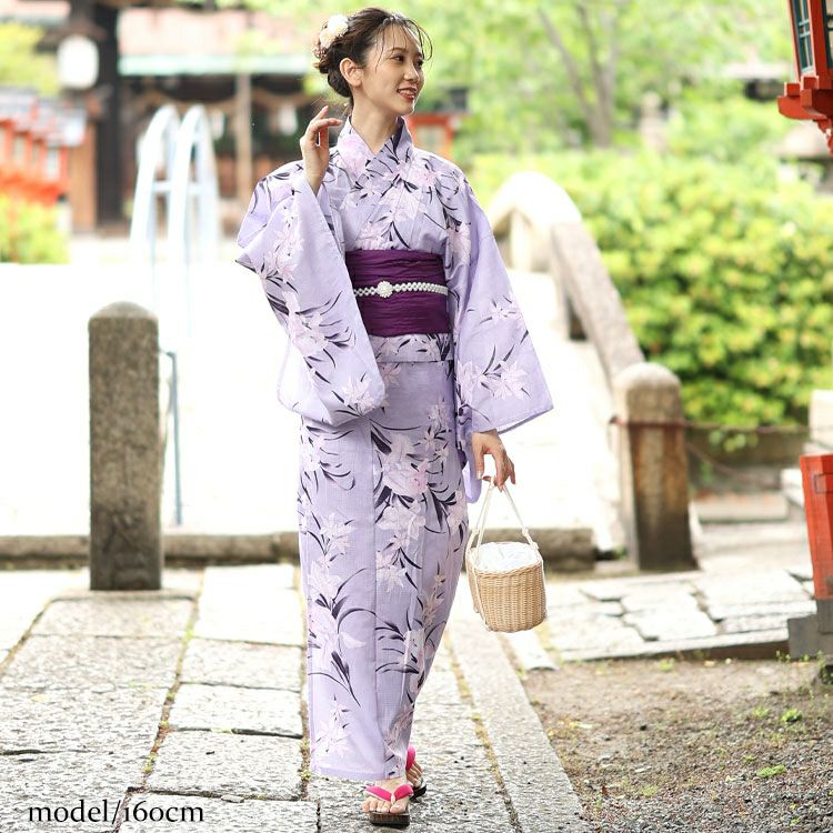 大きいサイズ レディース 【シアー浴衣】浴衣4点セット あやめ柄 上下セパレート浴衣＆結び帯＆インナー（4点）　yukata-s12s