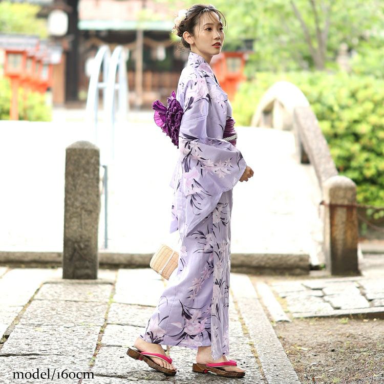 大きいサイズ レディース 【シアー浴衣】浴衣4点セット あやめ柄 上下セパレート浴衣＆結び帯＆インナー（4点）　yukata-s12s