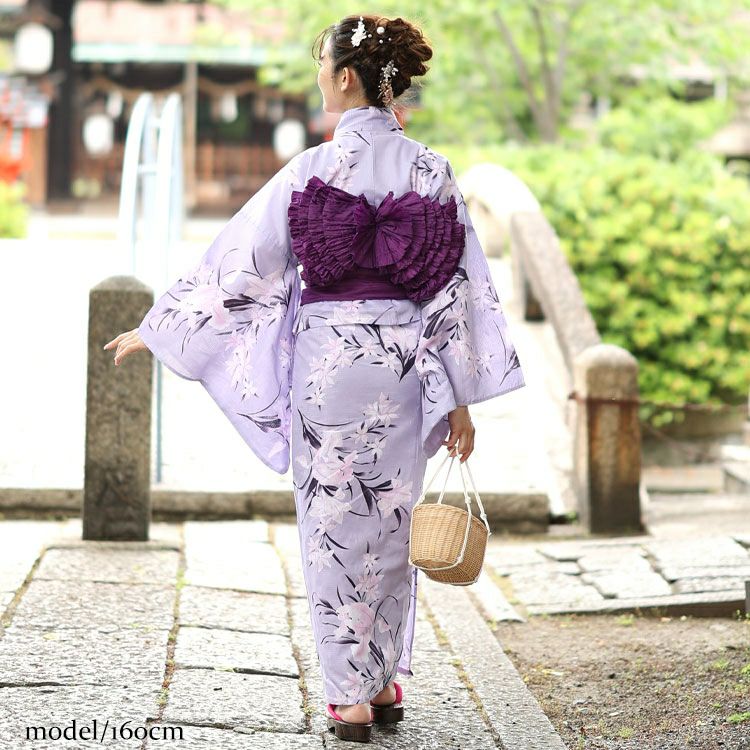 大きいサイズ レディース 【シアー浴衣】浴衣4点セット あやめ柄 上下セパレート浴衣＆結び帯＆インナー（4点）　yukata-s12s