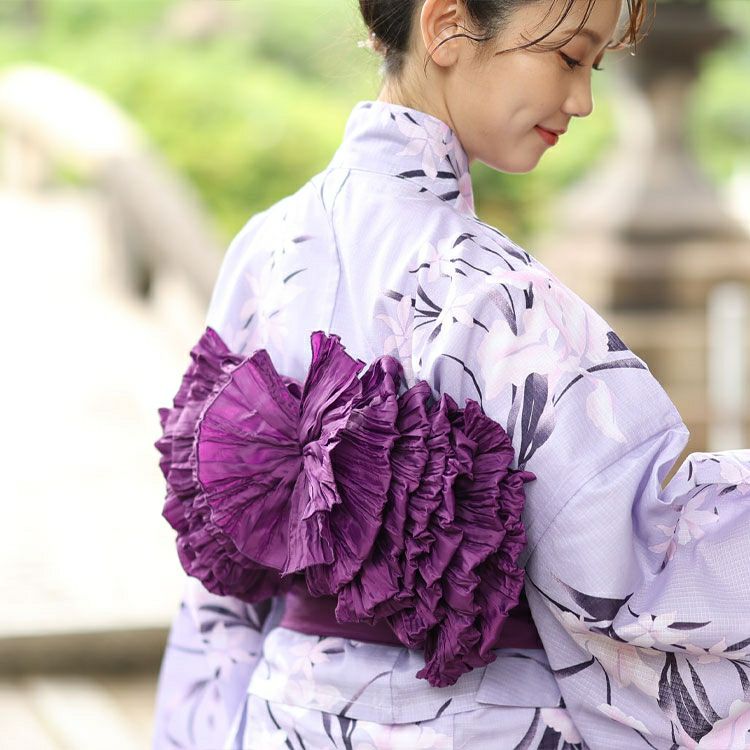 大きいサイズ レディース 【シアー浴衣】浴衣4点セット あやめ柄 上下セパレート浴衣＆結び帯＆インナー（4点）　yukata-s12s