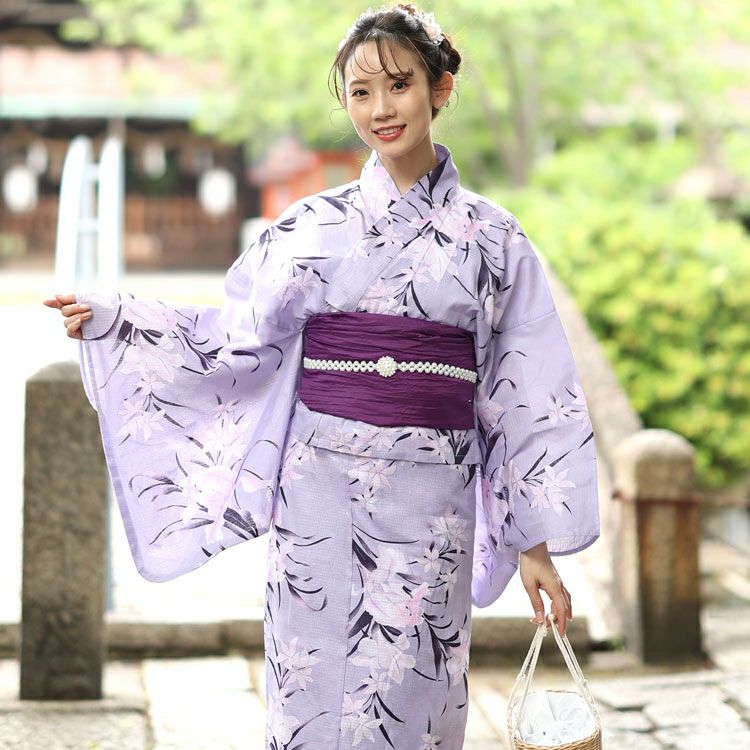 大きいサイズ レディース 【シアー浴衣】浴衣4点セット あやめ柄 上下