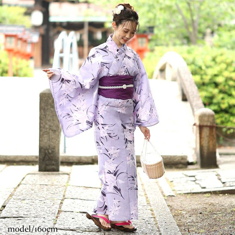 大きいサイズ レディース 【シアー浴衣】浴衣4点セット あやめ柄 上下セパレート浴衣＆結び帯＆インナー（4点）　yukata-s12s