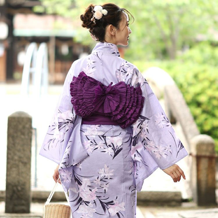 大きいサイズ レディース 【シアー浴衣】浴衣4点セット あやめ柄 上下セパレート浴衣＆結び帯＆インナー（4点）　yukata-s12s