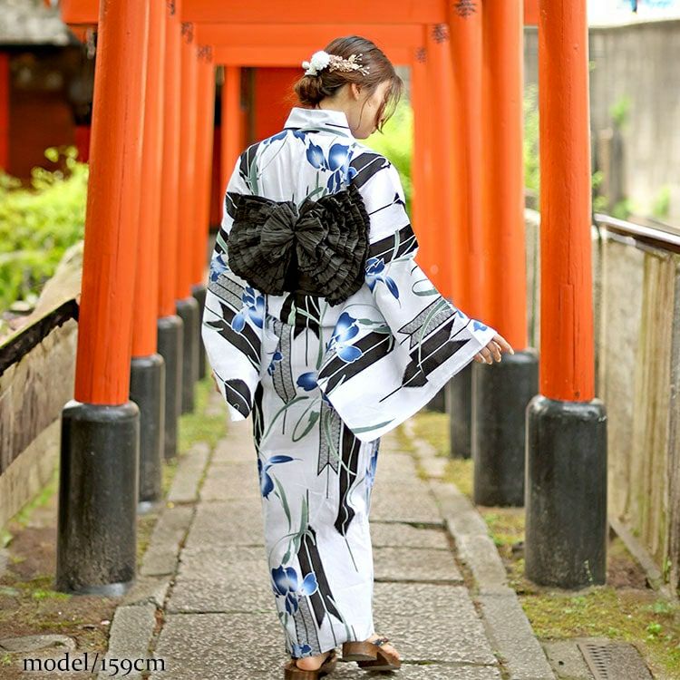 大きいサイズ レディース 矢羽根にあやめ柄上下セパレート浴衣＆結び帯3点セット　yukata-s11s