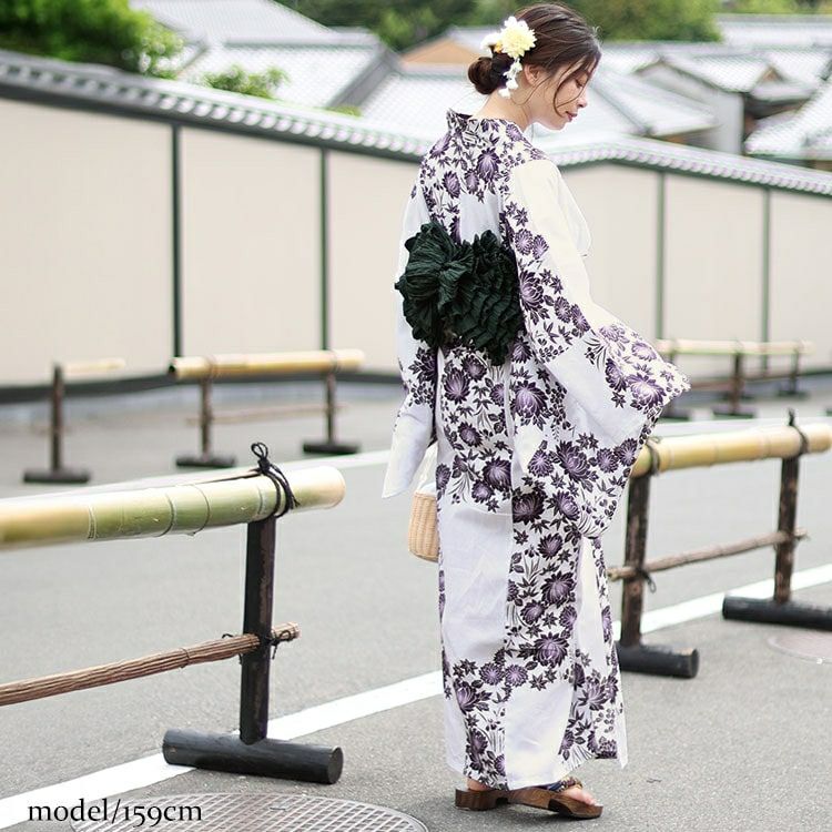 大きいサイズ レディース 【本仕立て浴衣】浴衣3点セット  紫市松の蓮柄上下セパレート浴衣＆結び帯（3点）　yukata-s10s