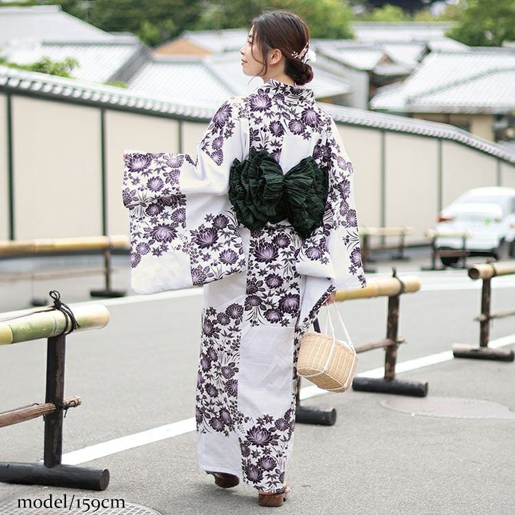 大きいサイズ レディース 【本仕立て浴衣】浴衣3点セット  紫市松の蓮柄上下セパレート浴衣＆結び帯（3点）　yukata-s10s