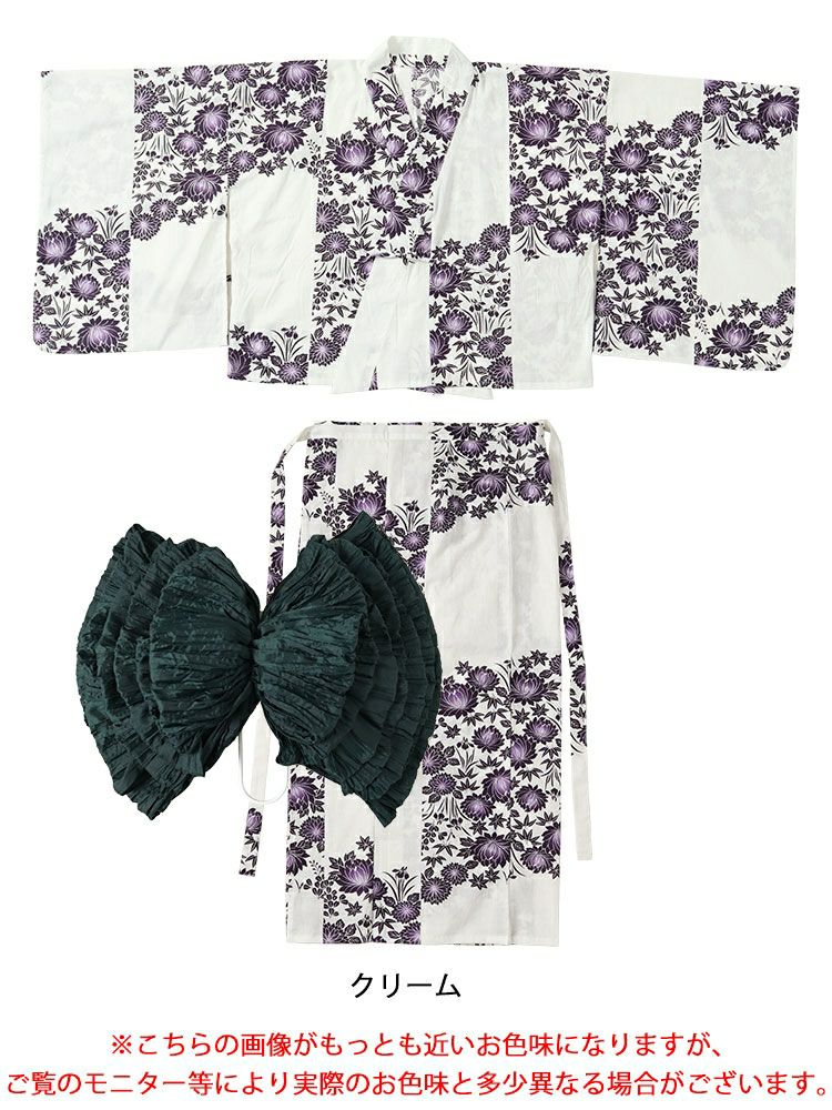大きいサイズ レディース 【本仕立て浴衣】浴衣3点セット  紫市松の蓮柄上下セパレート浴衣＆結び帯（3点）　yukata-s10s