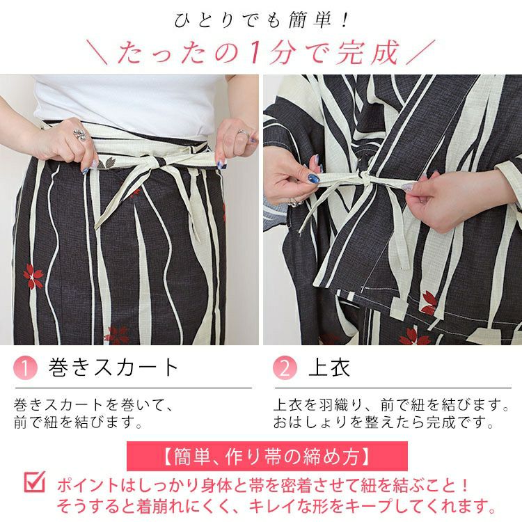 大きいサイズ レディース 【シアー浴衣】浴衣4点セット よろけに桜柄 上下セパレート浴衣＆結び帯＆インナー（4点）　yukata-s9s