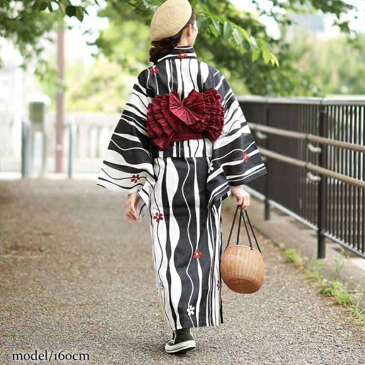 大きいサイズ レディース 【シアー浴衣】浴衣4点セット よろけに桜柄 上下セパレート浴衣＆結び帯＆インナー（4点）　yukata-s9s