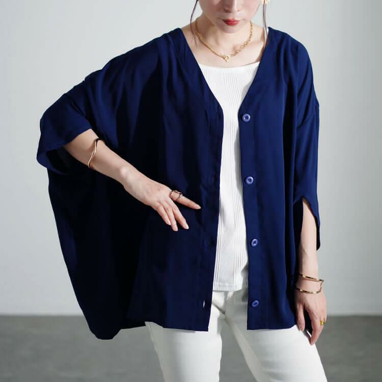 大きいサイズ レディース 変形ワイドドルマンプルオーバー　fem-484 【メール便可】 ネイビー