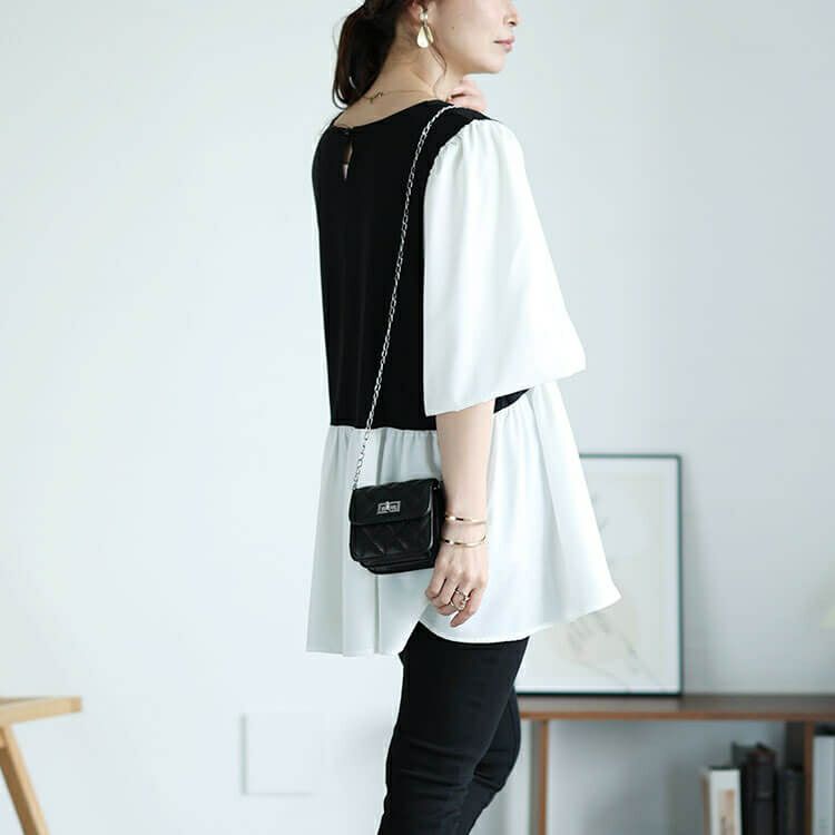 大きいサイズ レディース 接触冷感ハートネック切り替えペプラムプルオーバー　mncut-142421