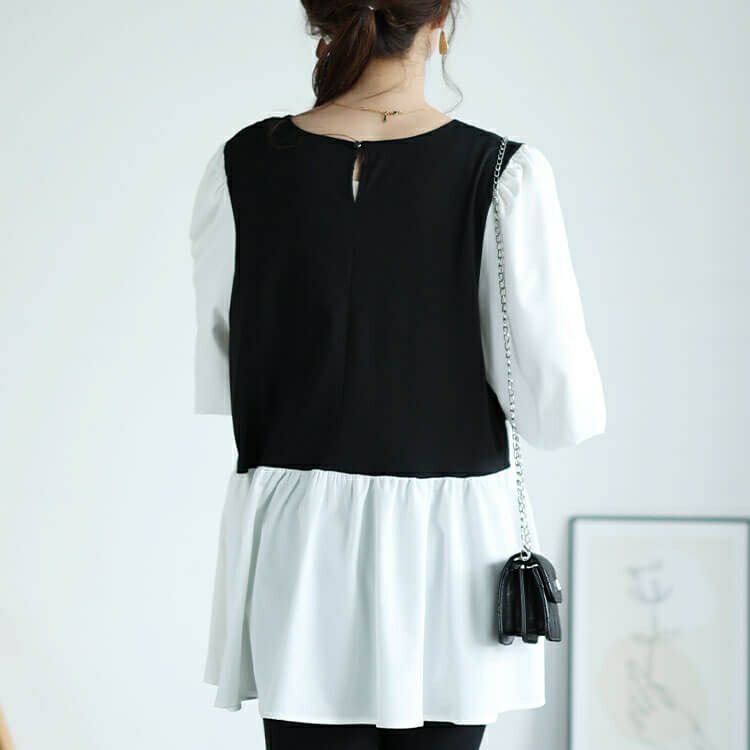 大きいサイズ レディース 接触冷感ハートネック切り替えペプラムプルオーバー　mncut-142421