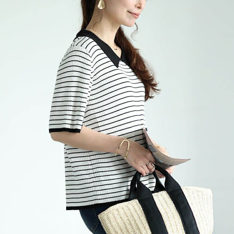 大きいサイズ レディース 襟付きリブニット　bro-0047