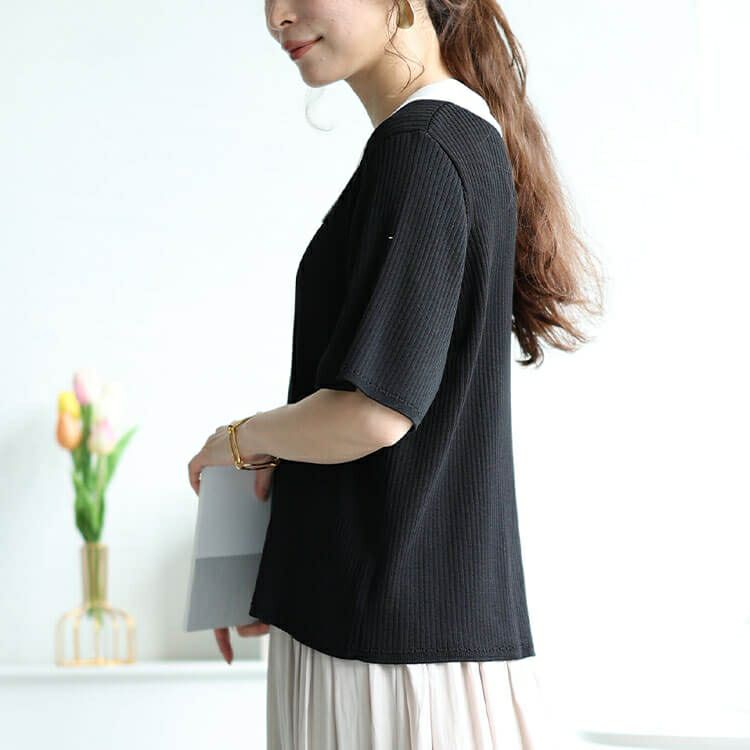 大きいサイズ レディース 襟付きリブニット　bro-0047