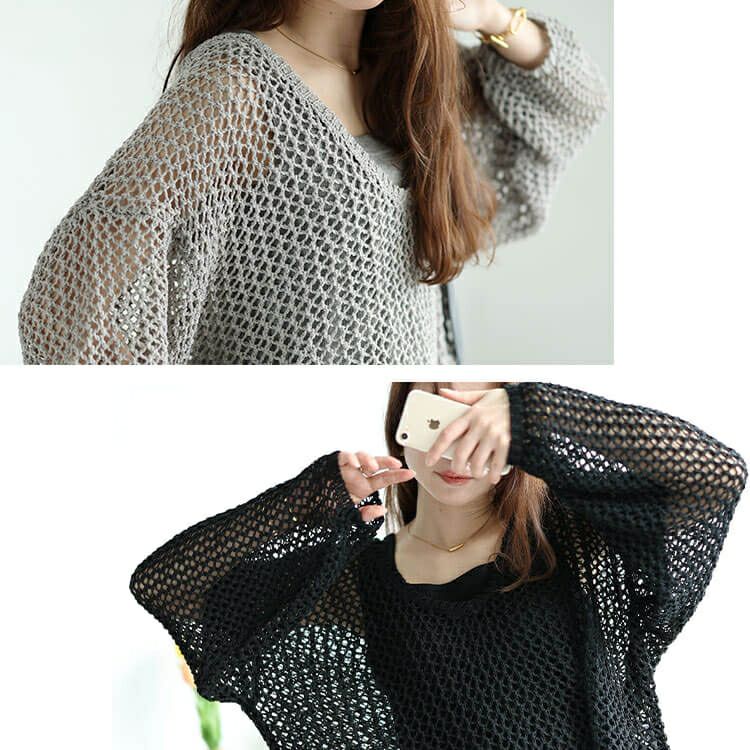 大きいサイズ レディース オーバーサイズメッシュニット　bro-0045