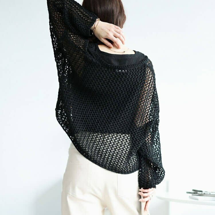 大きいサイズ レディース オーバーサイズメッシュニット　bro-0045