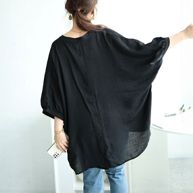 大きいサイズ レディース バックボタンドルマンスキッパーシャツ　fem-474 【メール便可】