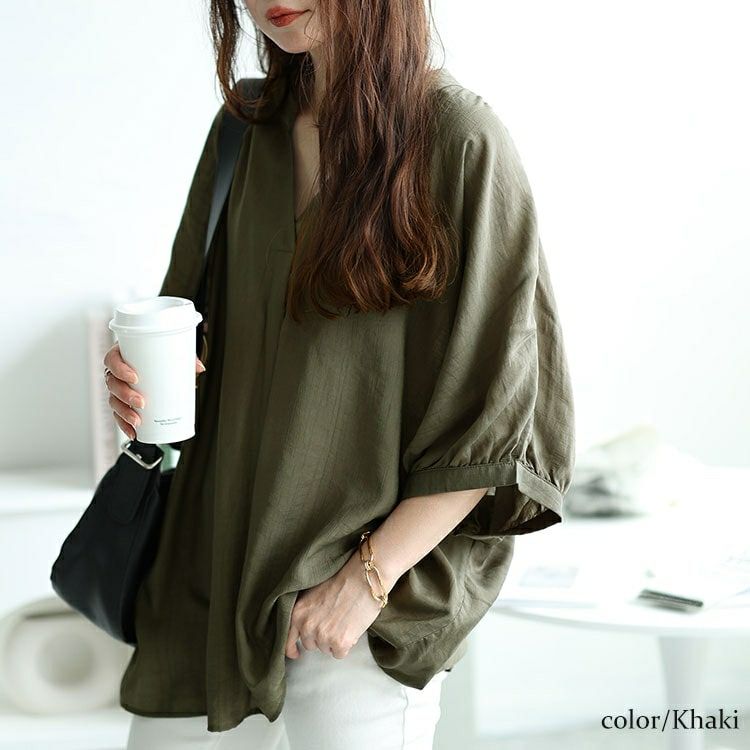 大きいサイズ レディース バックボタンドルマンスキッパーシャツ　fem-474 【メール便可】