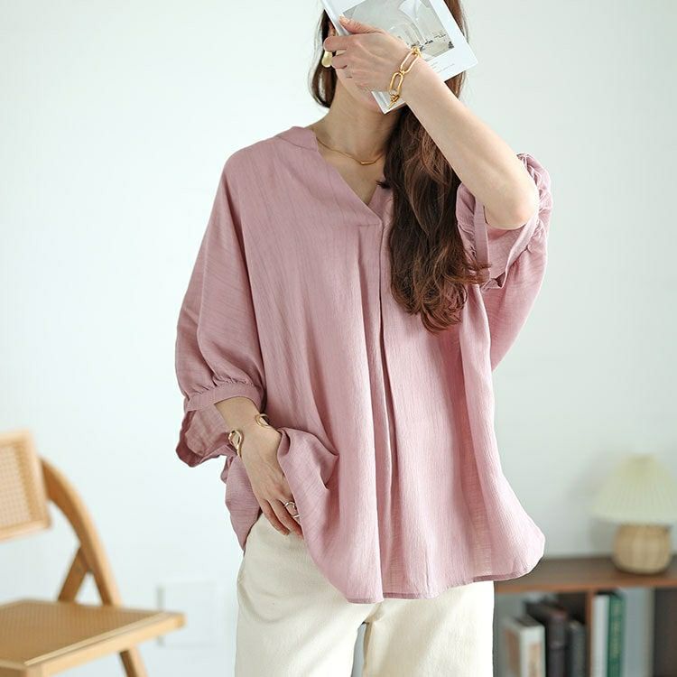 大きいサイズ レディース バックボタンドルマンスキッパーシャツ　fem-474 【メール便可】