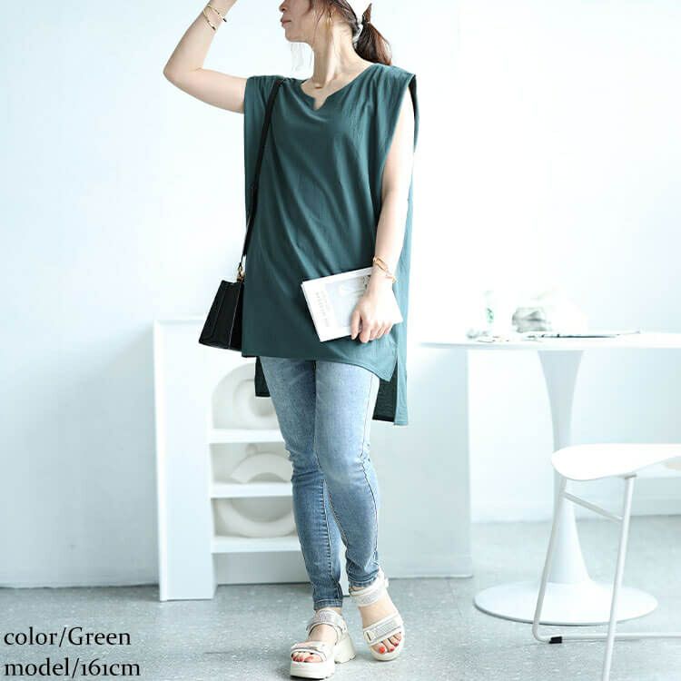 大きいサイズ レディース 接触冷感＆UVカット＆吸湿速乾サイドスリットチュニック　map-31