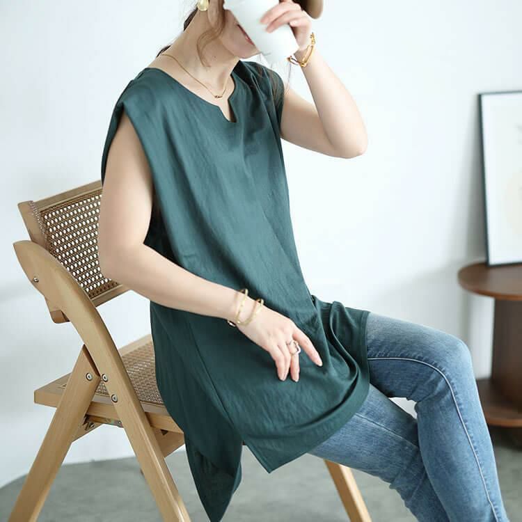 大きいサイズ レディース 接触冷感＆UVカット＆吸湿速乾サイドスリットチュニック　map-31 グリーン