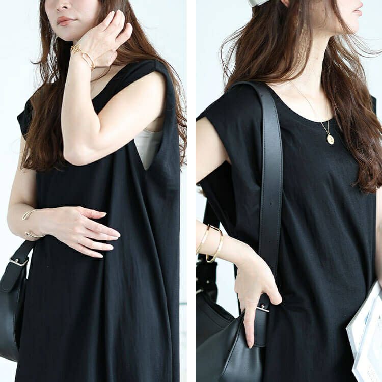 大きいサイズ レディース 接触冷感＆UVカット＆吸湿速乾タックスリーブワンピース　map-30