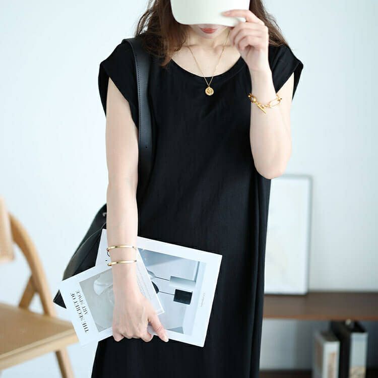 大きいサイズ レディース 接触冷感＆UVカット＆吸湿速乾タックスリーブワンピース　map-30