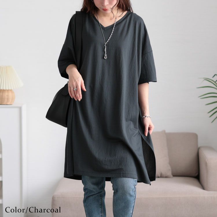 大きいサイズ レディース 接触冷感＆UVカット＆吸湿速乾サイドスリットチュニック　map-29