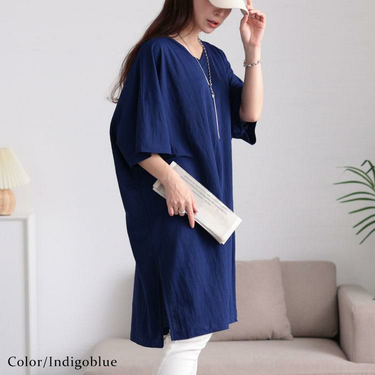 大きいサイズ レディース 接触冷感＆UVカット＆吸湿速乾サイドスリットチュニック　map-29 インディゴブルー