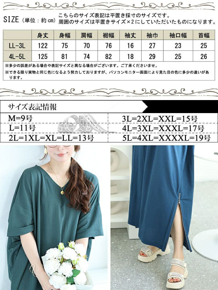 大きいサイズ レディース 接触冷感＆UVカット＆吸湿速乾サイドファスナーワンピース　map-28