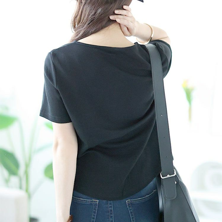 大きいサイズ レディース チェーン付きキーネックギャザーカットソー　goldy-1506 【メール便可】