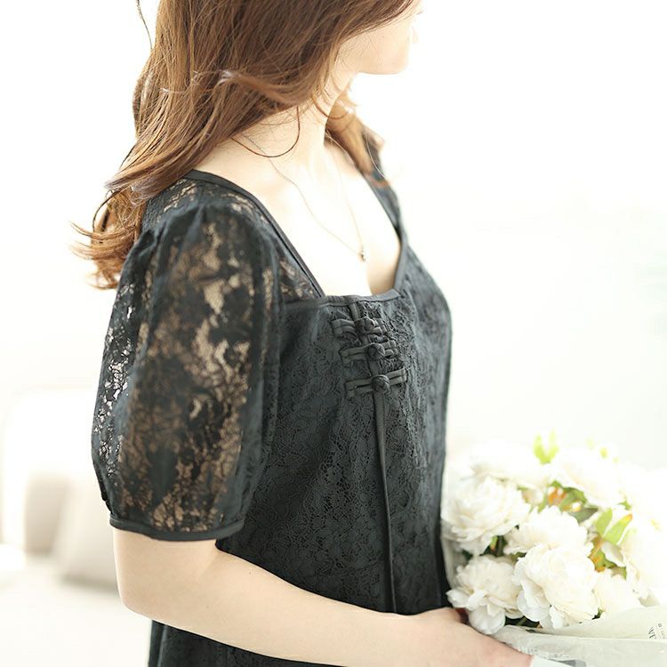 大きいサイズ レディース 総レーススリットロングワンピース　goldy-1500