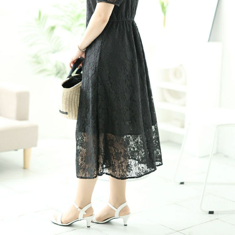 大きいサイズ レディース 総レーススリットロングワンピース　goldy-1500