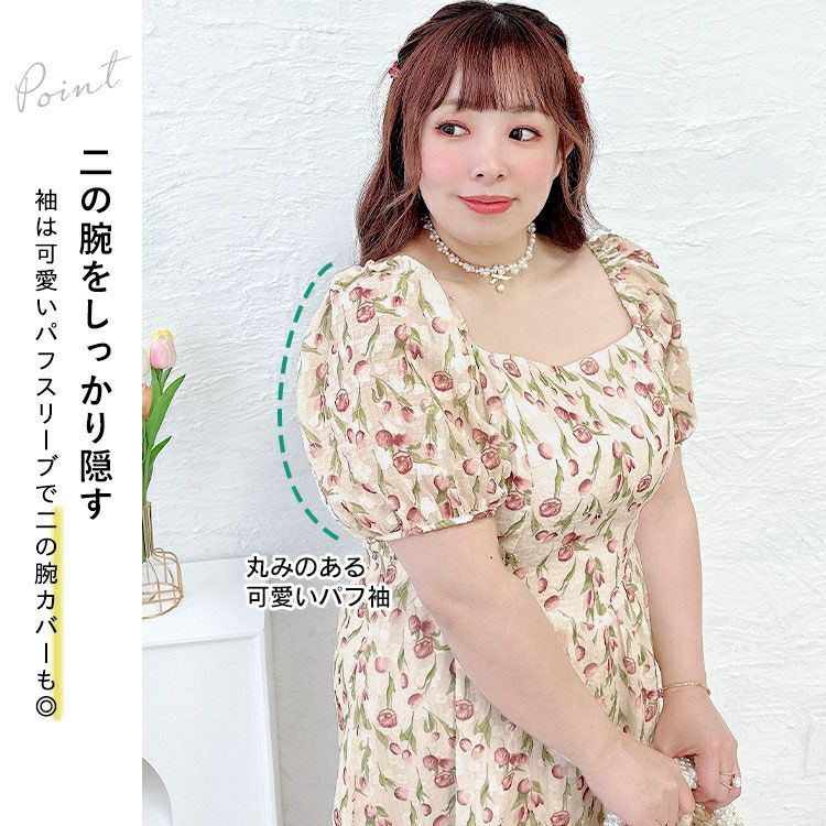 大きいサイズ レディース バックシャーリング花柄ワンピース　goldy-1499