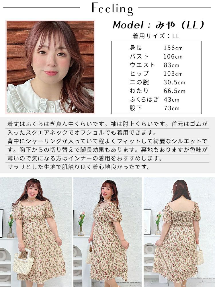 大きいサイズ レディース バックシャーリング花柄ワンピース　goldy-1499