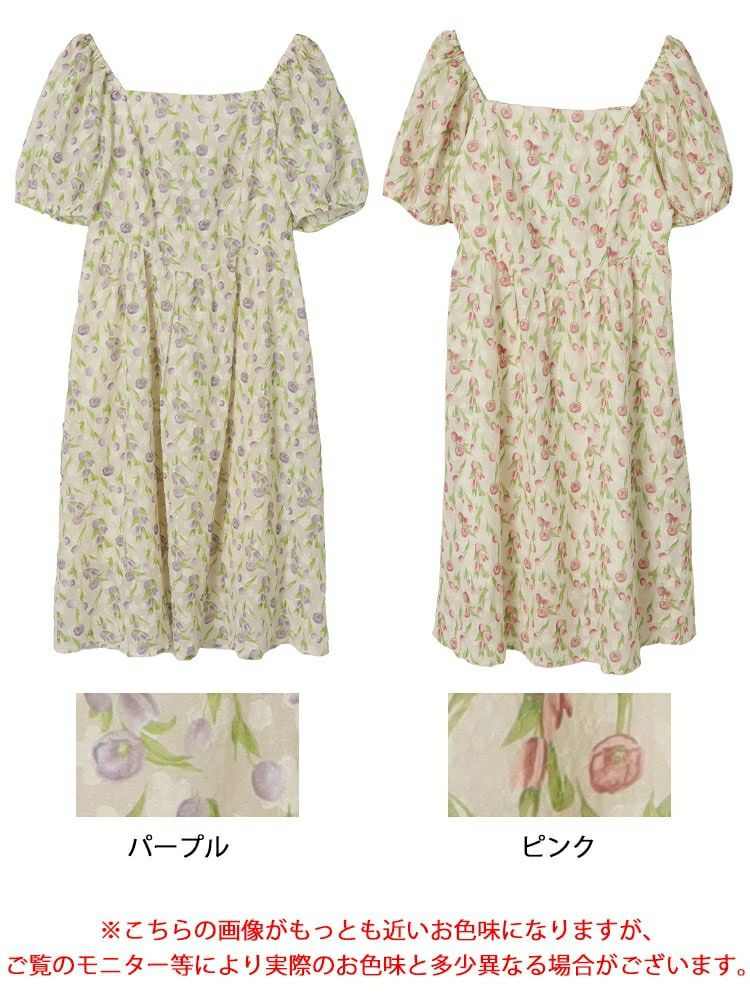 大きいサイズ レディース バックシャーリング花柄ワンピース　goldy-1499