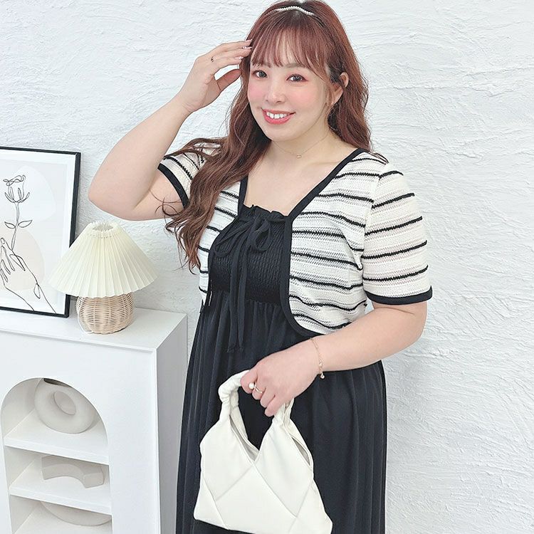 大きいサイズ レディース 半袖ボレロ＆ロングキャミワンピースセット　goldy-1514